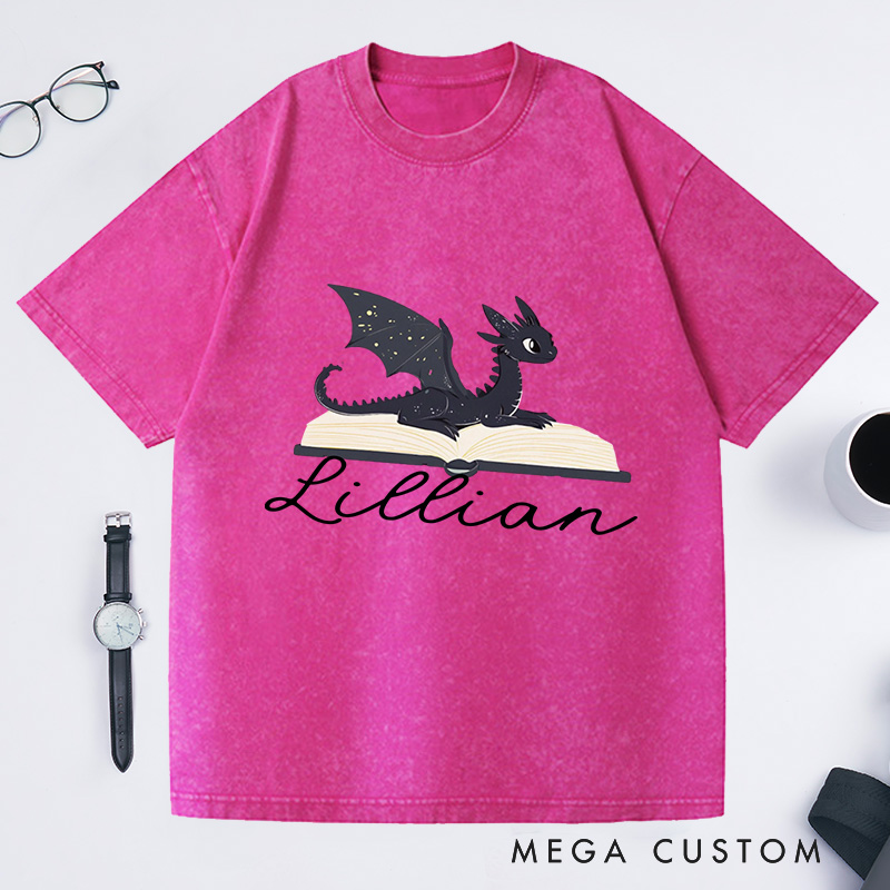 Personalized Dragon Book Washed T-Shirts Fantasy Shirt Bookworm Shirt Bookish Shirt Book Club Shirt Book Lover