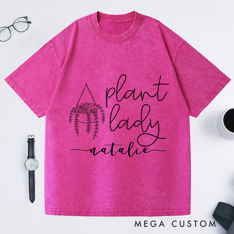 Personalized Plant Lady Washed T-Shirts Gardening Shirt Gift for Gardener Garden Lover 