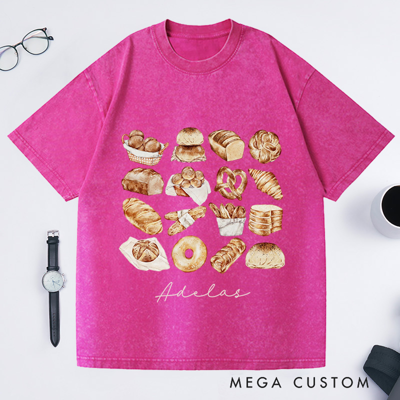 Personalized Bread Baker Washed T-Shirts Bread Chart Shirt Baking Gift for Foodie Shirt Sourdough Shirt Baker Gift