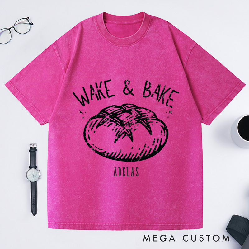 Personalized Comfort Colors Wake and Bake Washed T-Shirts Funny Sourdough Bakers T-Shirt