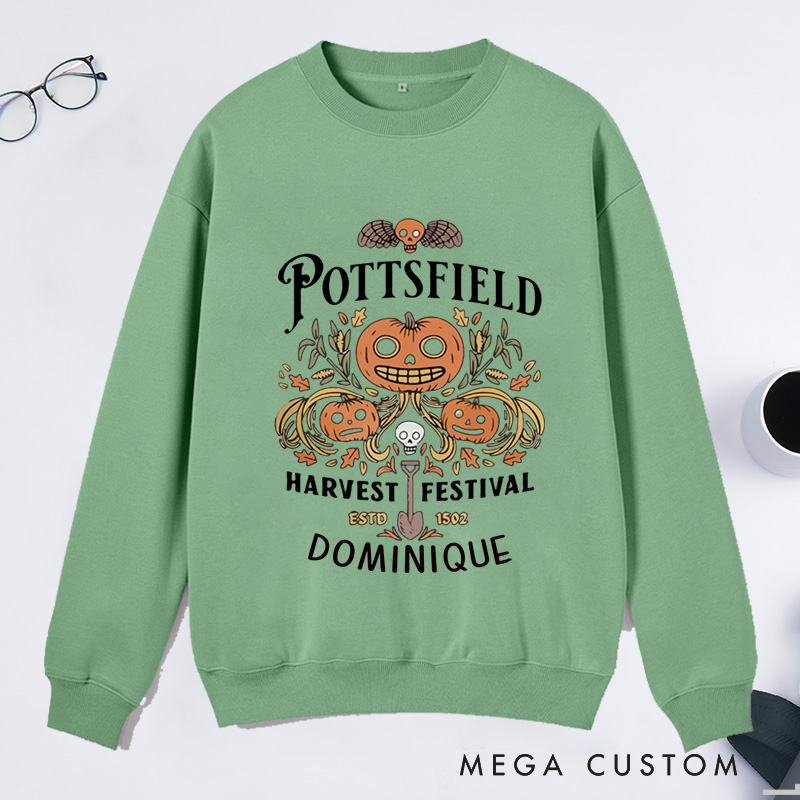 Personalized Pottsfield Harvest Festival Classic Sweatshirts Vegetables Fall Sweatshirt with Name Halloween Gift Plant Lover Gift Gardening Gift