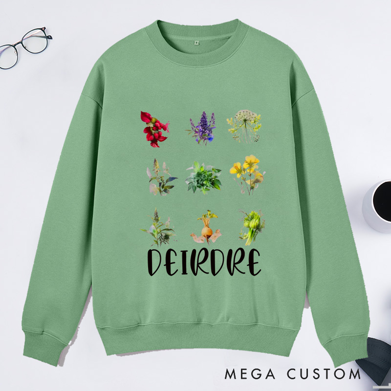 Personalized Women's Reproductive Health Herbs Classic Sweatshirts with Name Plant Lover Gift Gardening Gift for Gardener Gift