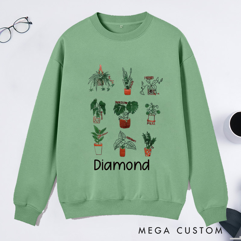 Personalized Plant Classic Sweatshirts with Name Plant Screen Printed Gardener Sweatshirt Plant Lover Gift Gardening Lover Gift for Gardener Gift