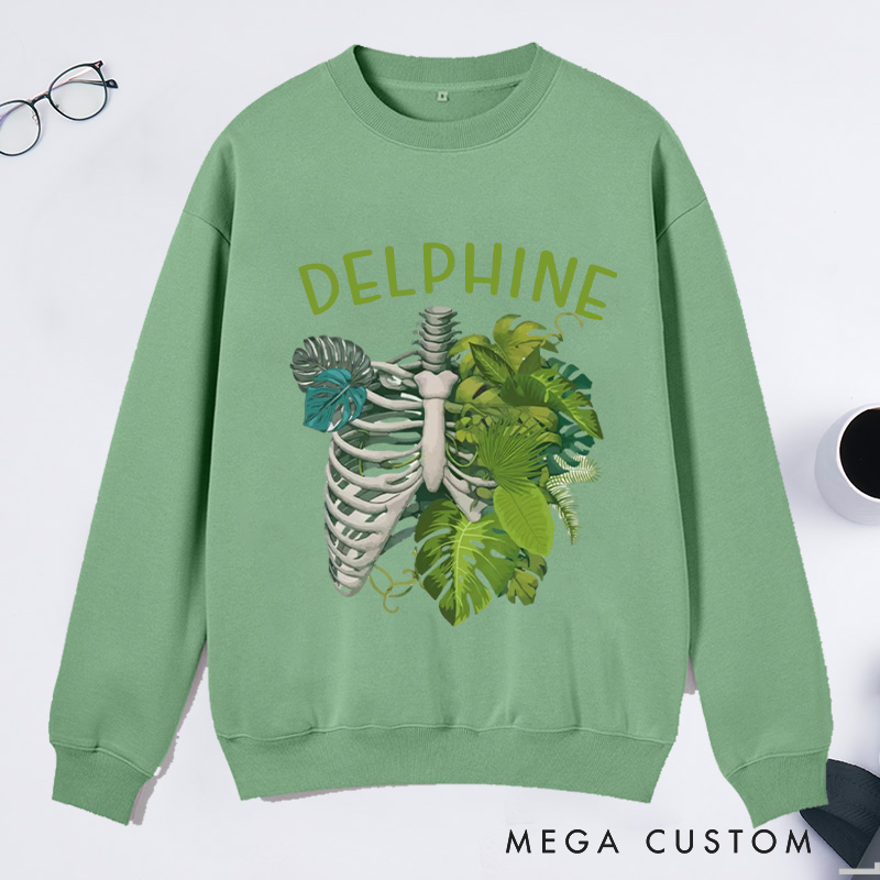Personalized Skeleton Plant Classic Sweatshirts Monstera Sweatshirt Gardener Sweatshirt with Name Plant Lover Gift Gardening Gift Gardener Gift