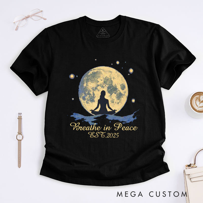 Personalized Yoga Moon T-Shirt Celestial Female Silhouette Tee Meditation T-Shirt Yoga Lover Gift Yoga Cosmic T-shirt