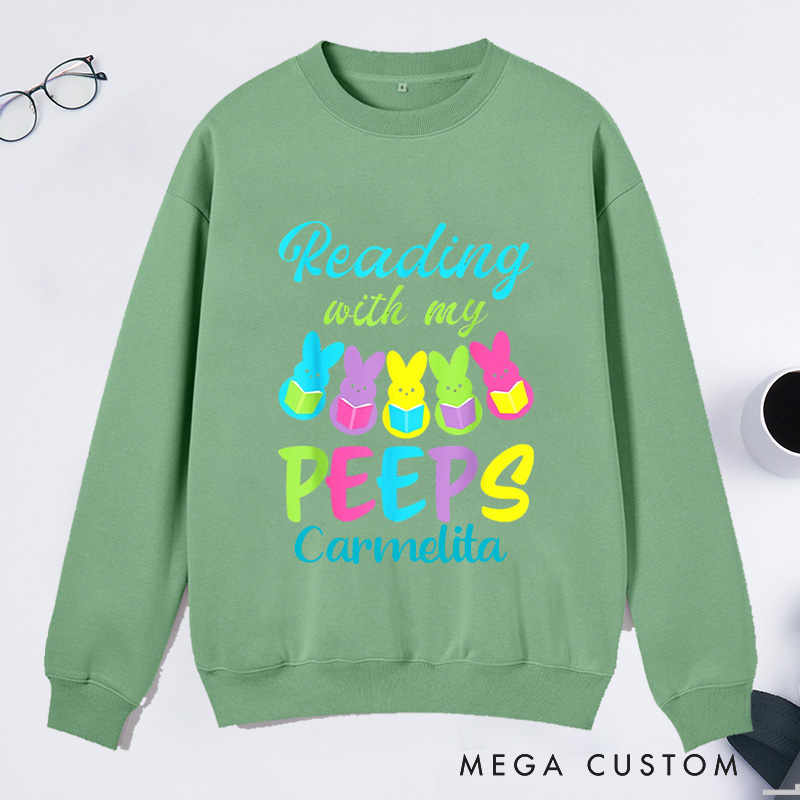 Personalized Reading With My Peeps Classic Sweatshirts Easter Bunny Sweatshirt Bookish Sweatshirt with Name Book Lover Gift Librarian Gift Easter Gift