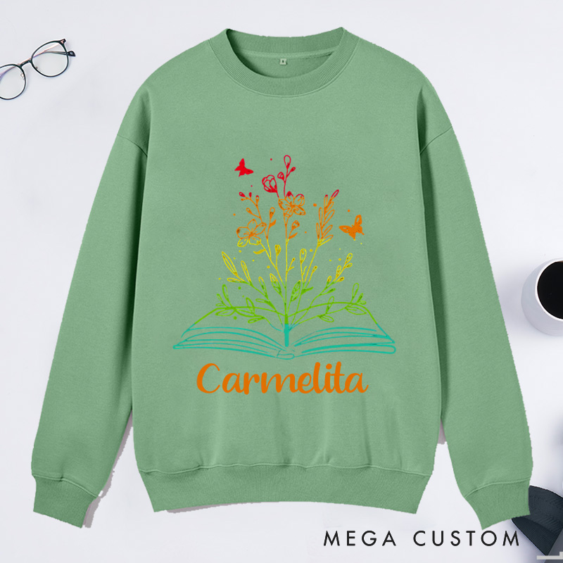 Personalized Book Flower Classic Sweatshirts Library Sweatshirt Bookish Sweatshirt with Name Book Lover Gift Librarian Gift Reading Gift