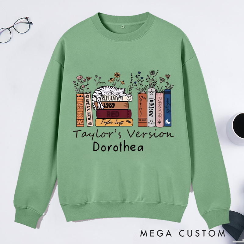 Personalized Book Flower and Cat Classic Sweatshirts Bookish Sweatshirts with Name Book Lovers Gift For Librarian Gift Reading Gift