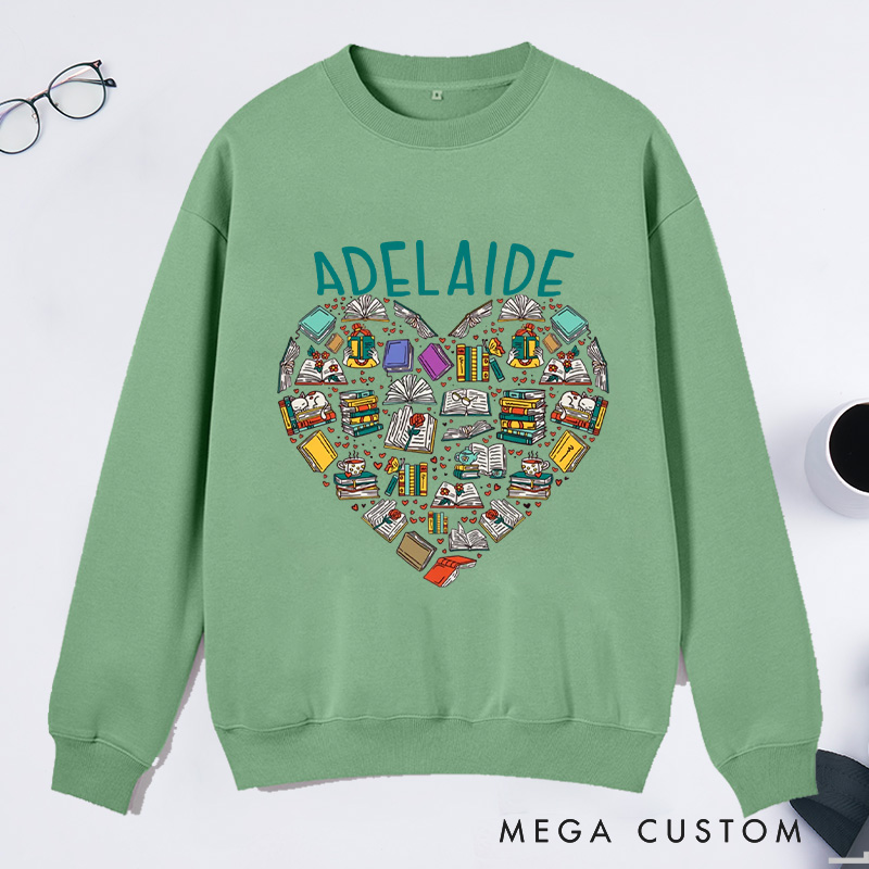 Personalized Books Heart Classic Sweatshirts Bookish Sweatshirt with Name for Book Lover Gift Librarian Gift Reading Gift Reader Gift