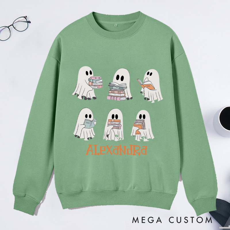 Personalized Reading Ghost Classic Sweatshirts, Custom Reading Sweatshirt with Name Book Lover Gift Librarian Gift Reader Gift Bookish Gift