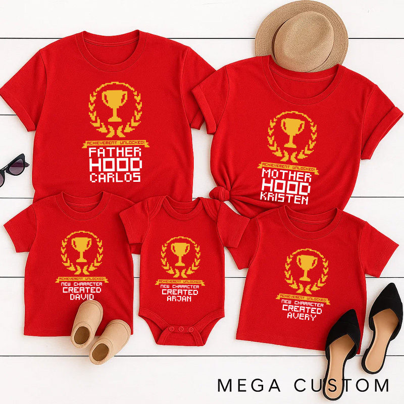 Personalized New Achievement Family Matching T-Shirts New Father Mother Shirts Funny Gamer Family Shirts Newborn Baby Gaming Shirt Father's Day
