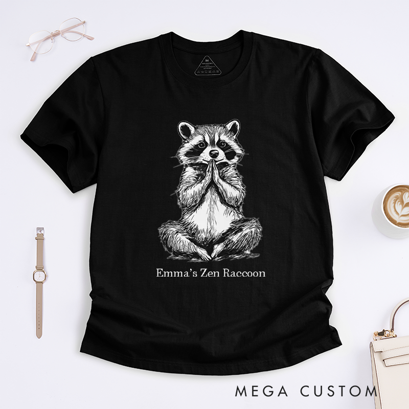 Personalized Funny Raccoon Yoga Classic T-Shirt Raccoon Yoga Pose Top Funny Yoga Tee Meditating Raccoon Shirt Yoga Gift Namaste Shirt