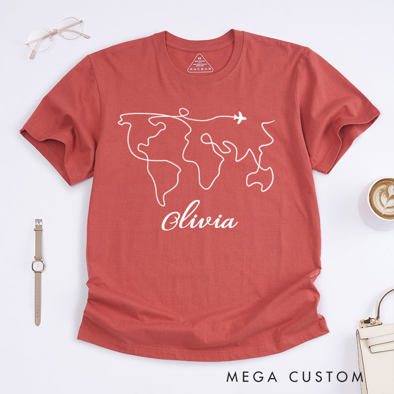Personalized Travel Classic T-Shirts World Map Travel Shirt Gift for Traveling Lovers Traveler Gift
