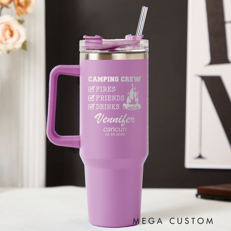 Personalized Camping Crew Tumbler Travel Lover Tumbler 40OZ Stainless Steel Tumbler Laser Engraved Tumbler Engraved Tumblers with Name Gift for Vacation