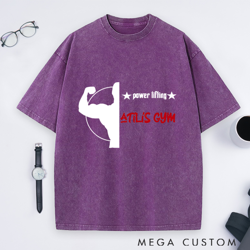 Personalized Gym Washed T-Shirts with Powerlifting Strength and Muscle Design for Fitness Enthusiasts Bodybuilders and Gym Lovers