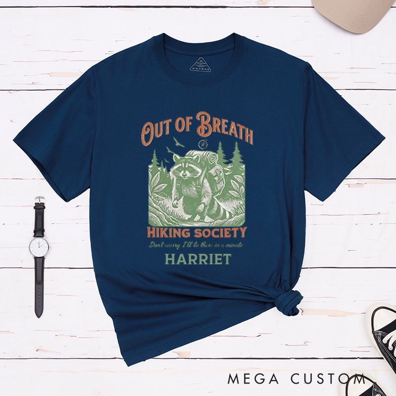Personalized Out of Breath Hiking Society T-Shirt Hiking Camping Adventure Shirt Gift for Outdoors Lover