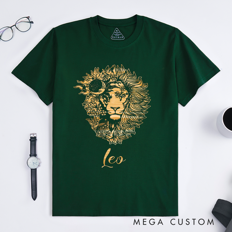 Personalized Lion Magic T-Shirt Custom Name Astrological Birthday Gift Unique Sun Sign Graphic Tee for Men Magic Lovers Family