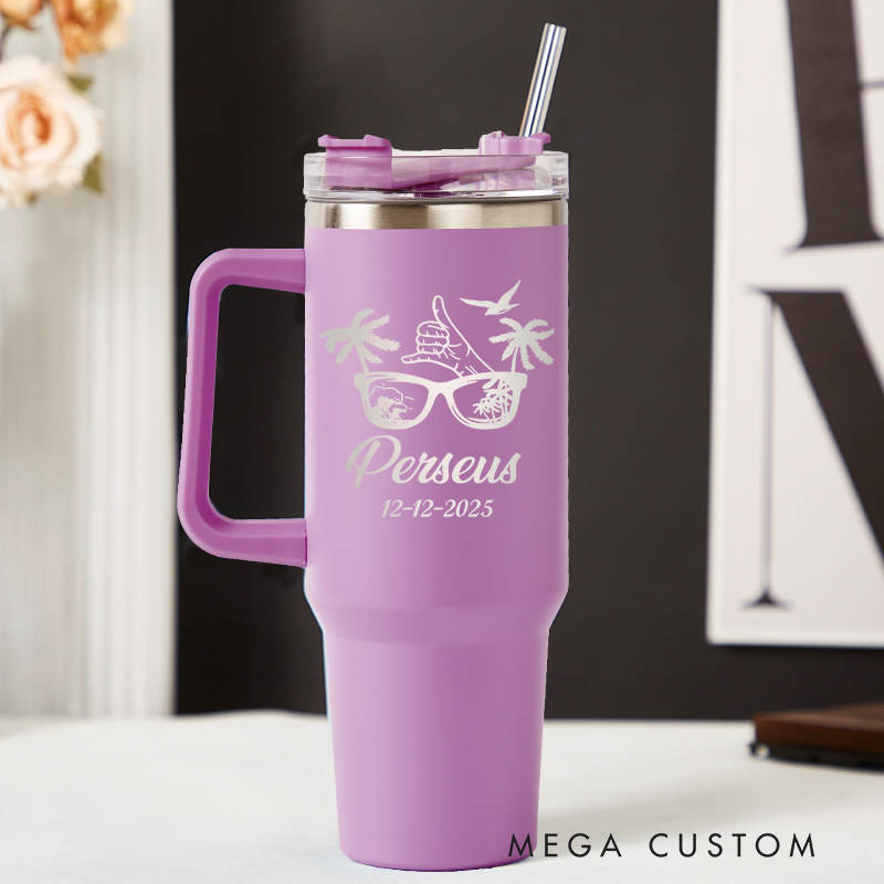 Personalized Beach Tumbler Engraved Tumbler with Name Travel Lover Tumbler Stainless Steel Laser Engraved Tumbler Gift for Vacation