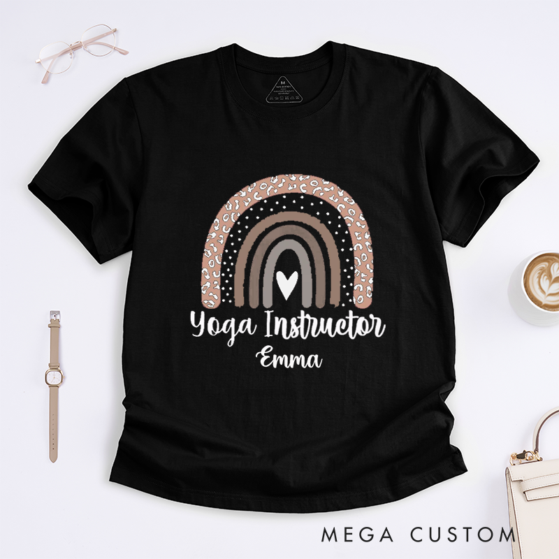 Personalized Yoga Instructor T-Shirt Yoga T-Shirts Gift Leopard Print Rainbow T-Shirt Graphic Tees Yoga Sweatshirt