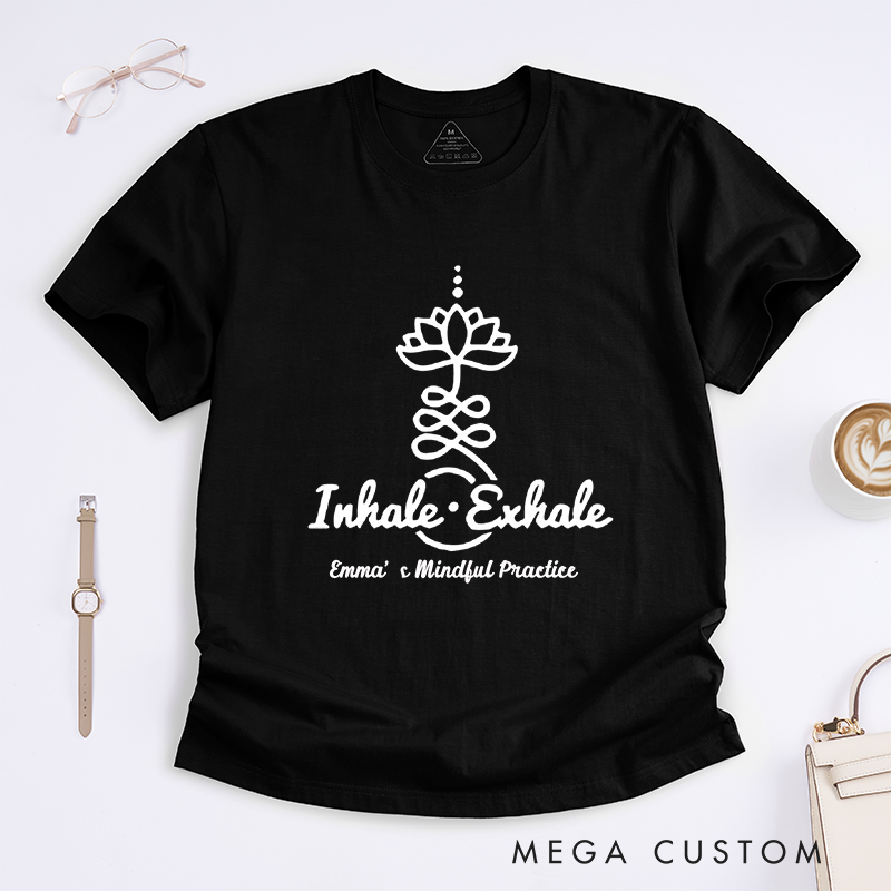 Personalized Yoga Women T-Shirt Inhale Exhale Lotus Flower Tee Loose Yoga Top for Women Yoga Lover Gift