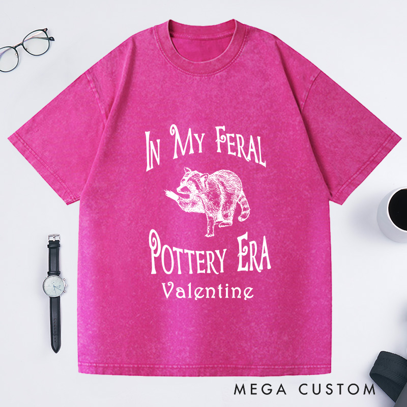 Personalized In My Feral Pottery Era Washed T-Shirts Comfort Colors Pottery Shirt Gifts For Potter Pottery Tee Gift