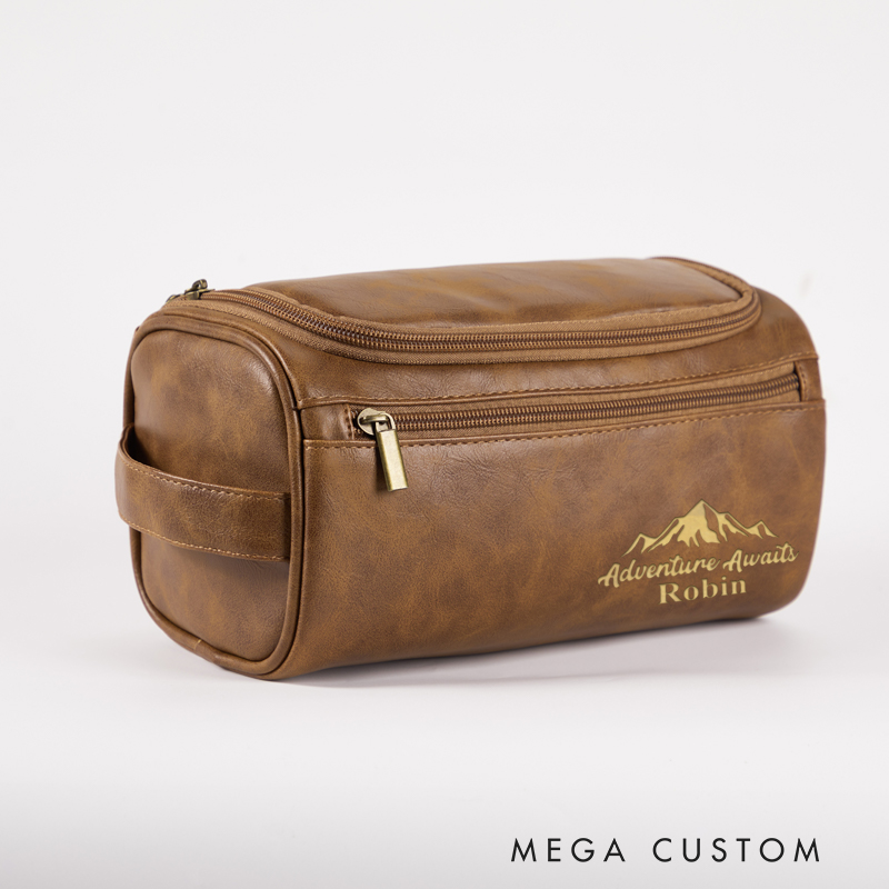 Personalized Adventure Awaits Toiletry Bag Leather Toiletry Bag for Traveling Lovers Cool Travel Gift