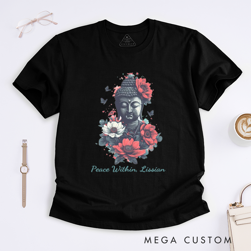 Personalized Buddha With Flowers T-Shirt Yoga T-Shirt Meditation T-Shirt Buddha T-Shirt Lotus Flower T-Shirt Gift for Her