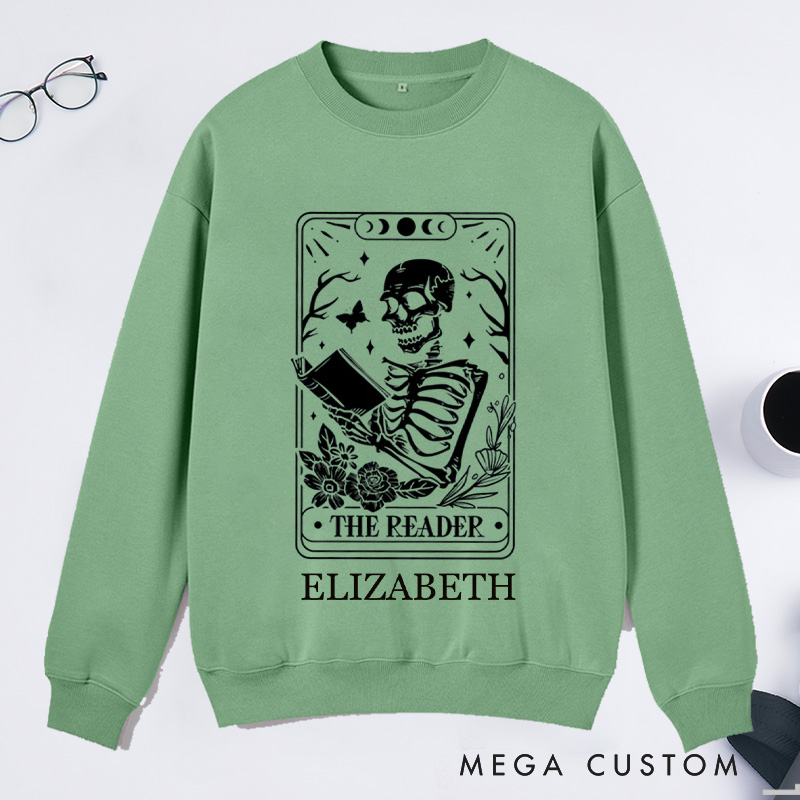 Personalized The Reader Tarot Card Printing Classic Hoodies Custom Book Lover Hoodies with Name Librarian Gift Reading Gift