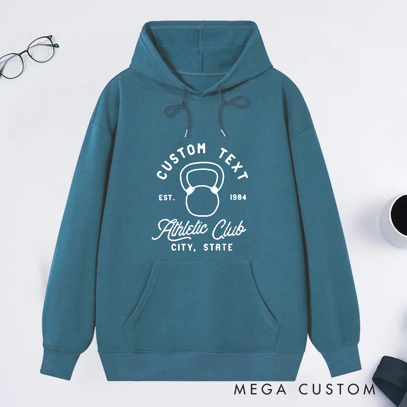 Personalized Athletic Club Classic Hoodies with Kettlebell Design for Fitness Enthusiasts Bodybuilders and Gym Lovers