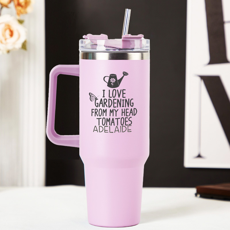 Personalized I Love Gardening from My Head Tomatoes Tumbler With Straw Tumbler with Lid Gardening Lovers Tumbler with Name Gardening Lover Gift