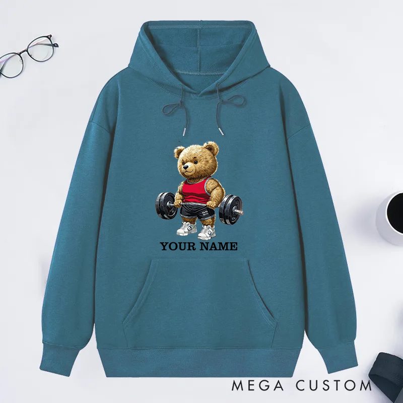 Personalized Fitness Classic Hoodies with Cute Weightlifting Bear Design for Fitness Enthusiasts Bodybuilders and Gym Lovers