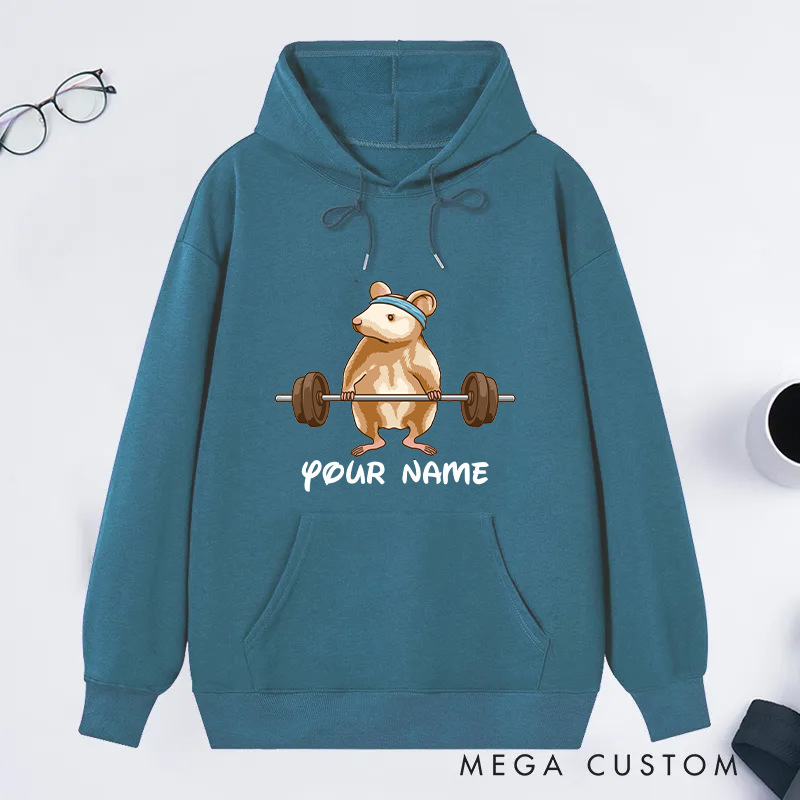 Personalized Fitness Classic Hoodies with Fun Hamster Lifting Barbell Graphic for Fitness Enthusiasts Bodybuilders and Gym Lovers
