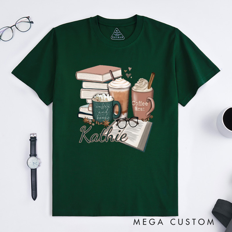 Personalized Coffee and Books Classic T-shirts Librarian Tshirt Book Lover Shirt Bookworm Shirt Reader Shirt Gift for Reading