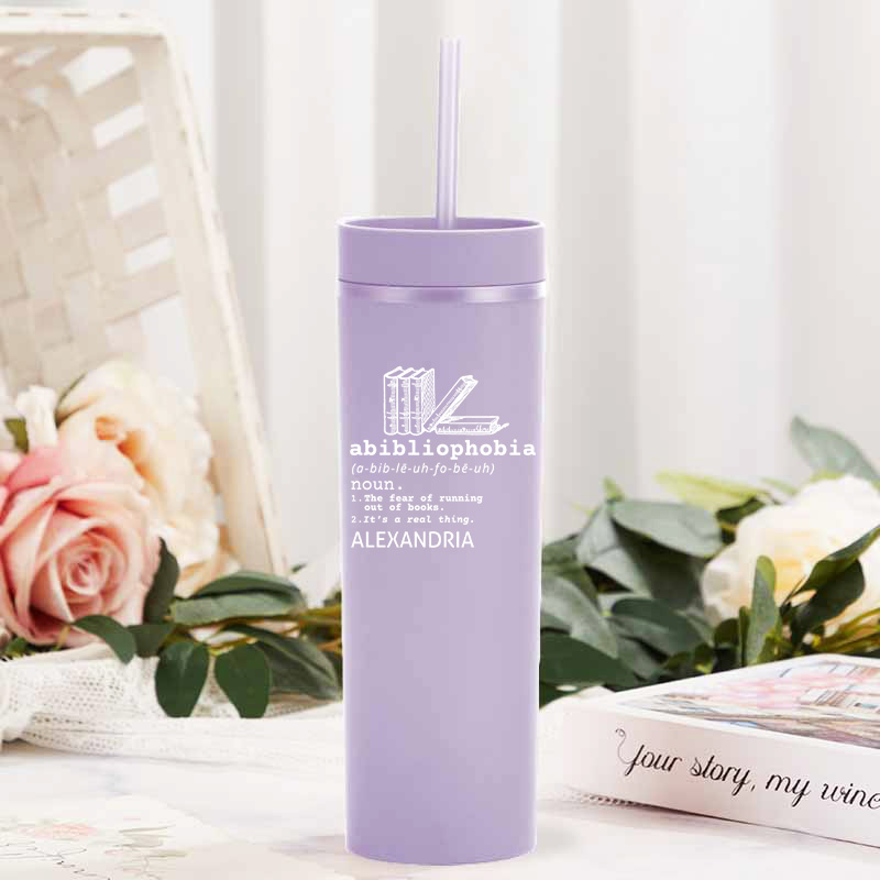 Personalized Abibliophobia Tumbler With Straw Tumbler with Lid Book Lovers Tumbler with Name Bookish Gift Reading Gift Reader Gift