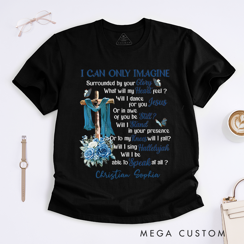 Personalized Classic T-Shirts I Can Only Imagine Cross and Blue Floral Inspirational Faith T-Shirt