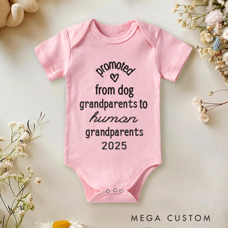 Personalized Promoted from Dog Grandparents to Human Grandparents Funny Baby Gift Baby Onesie  
