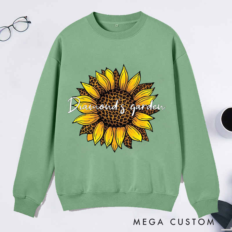 Personalized Leopard Sunflower Classic Sweatshirts Leopard Floral Sweatshirt Gardener Sweatshirt with Name Plant Lover Gift Gardening Gift