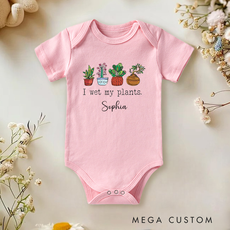 Personalized I Wet My Plants Funny and Whimsical Gardening Baby Onesie