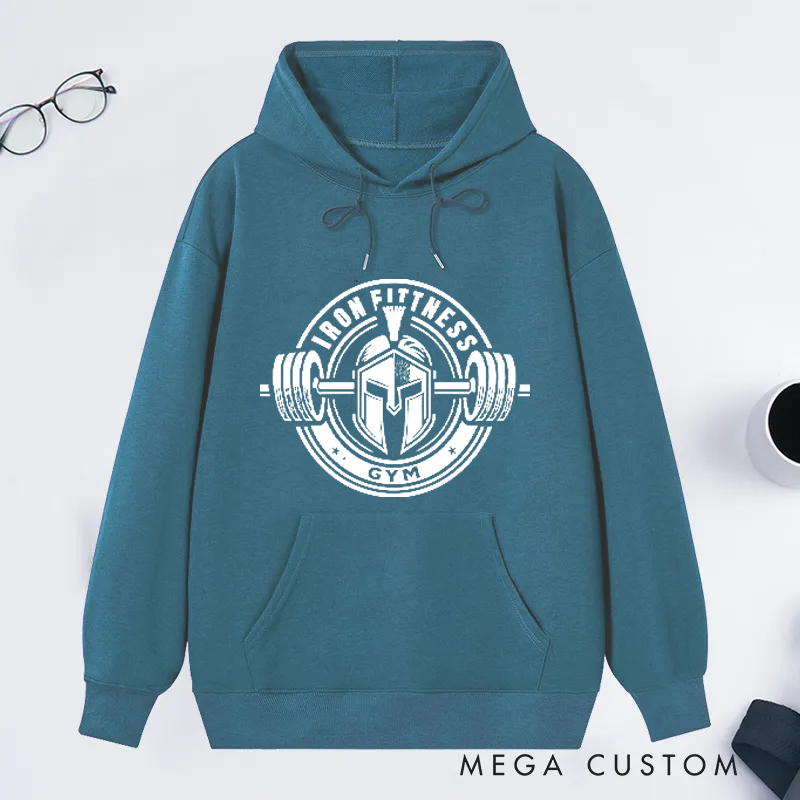 Personalized Gym Classic Hoodies with Warrior and Barbell Graphic for Fitness Enthusiasts Bodybuilders and Gym Lovers