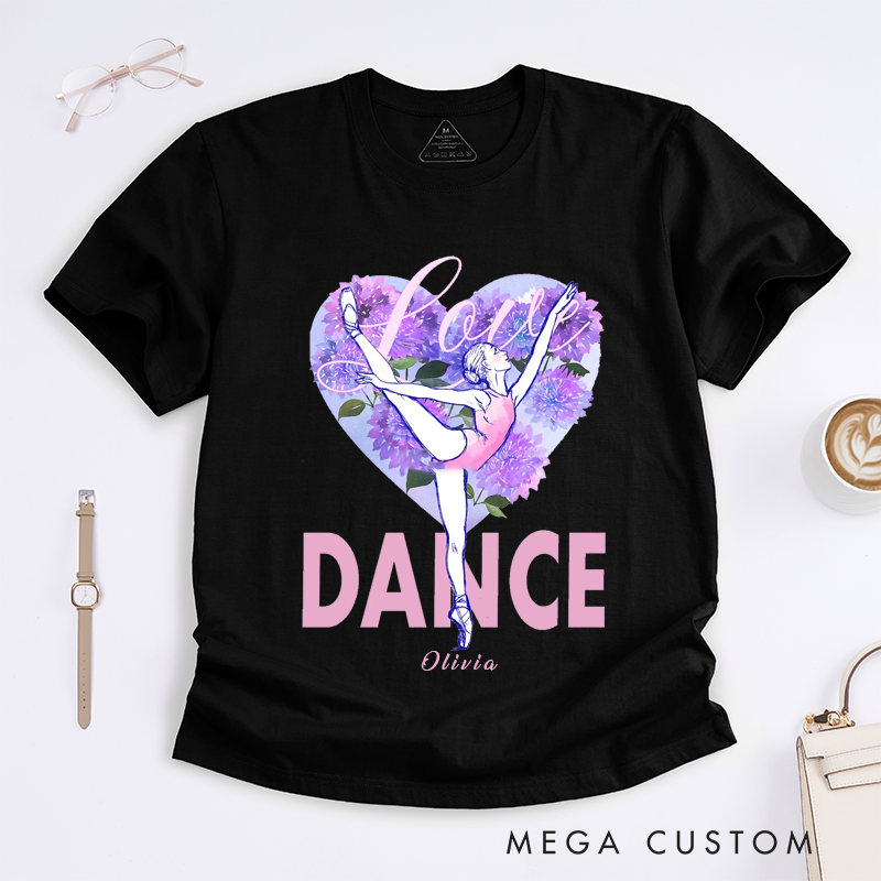 Personalized Ballet Dance Classic T-Shirts Custom Name Gift Beautiful Ballerina Lovers Unique Cute Floral Heart Design Classic Tee