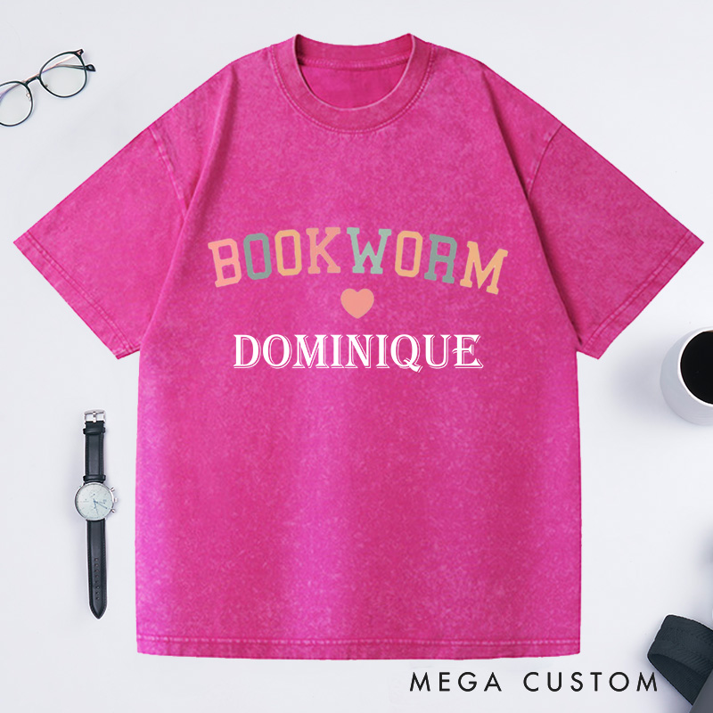 Personalized Bookworm Washed T-Shirts with Name, Bookish Shirt Book Lover Shirt Librarian Tee Gift Book Lovers Gift