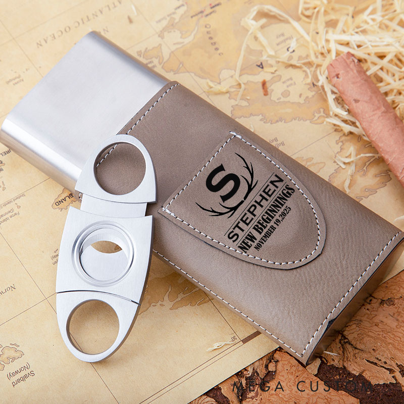 Personalized Initials Cigar Case Engraved Leather Cigar Holder with Cutter Wedding Housewarming Gift New Beginnings Gift Moving Gift for Husband