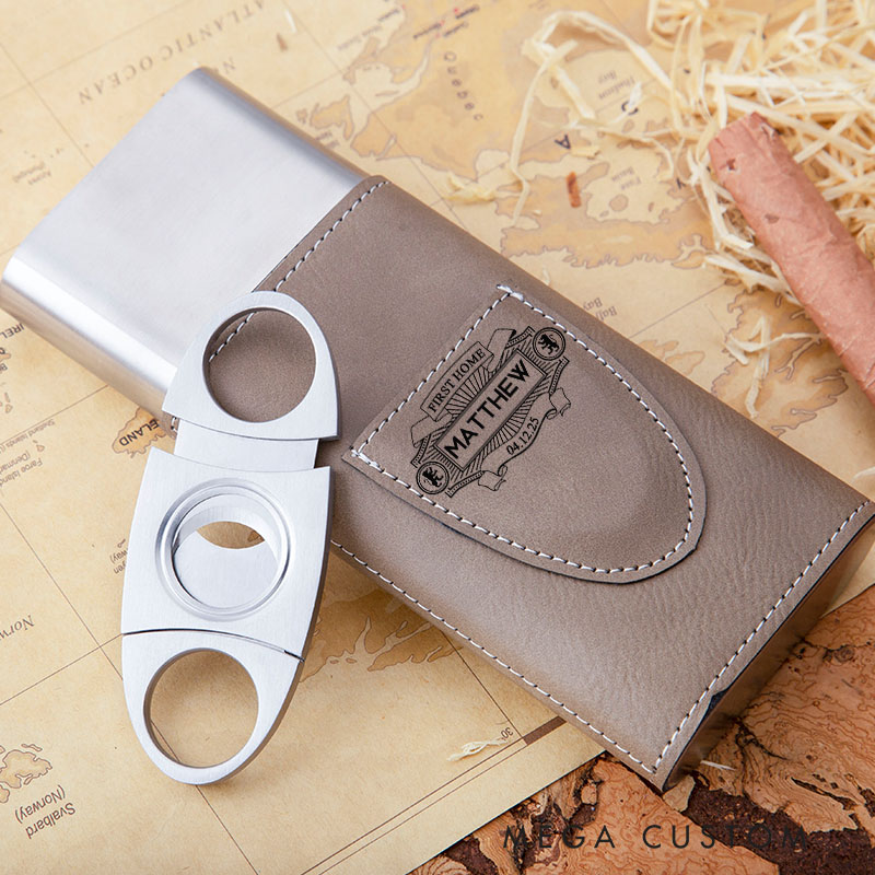 Personalized Cigar Case Engraved Leather Cigar Holder with Cutter Housewarming Gift New Home Gift for Dad Moving Gift for Husband Gift for Dad