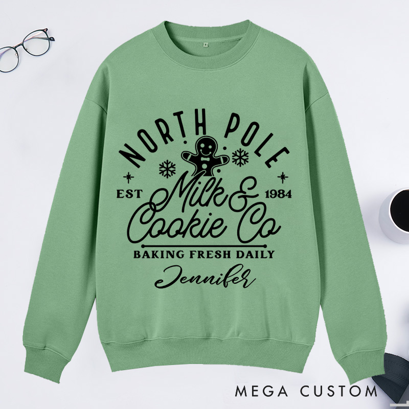 Personalized North Pole Milk and Cookie Co Classic Sweatshirts Christmas Baking Christmas Cookie Sweatshirts Gingerbread Christmas Gift