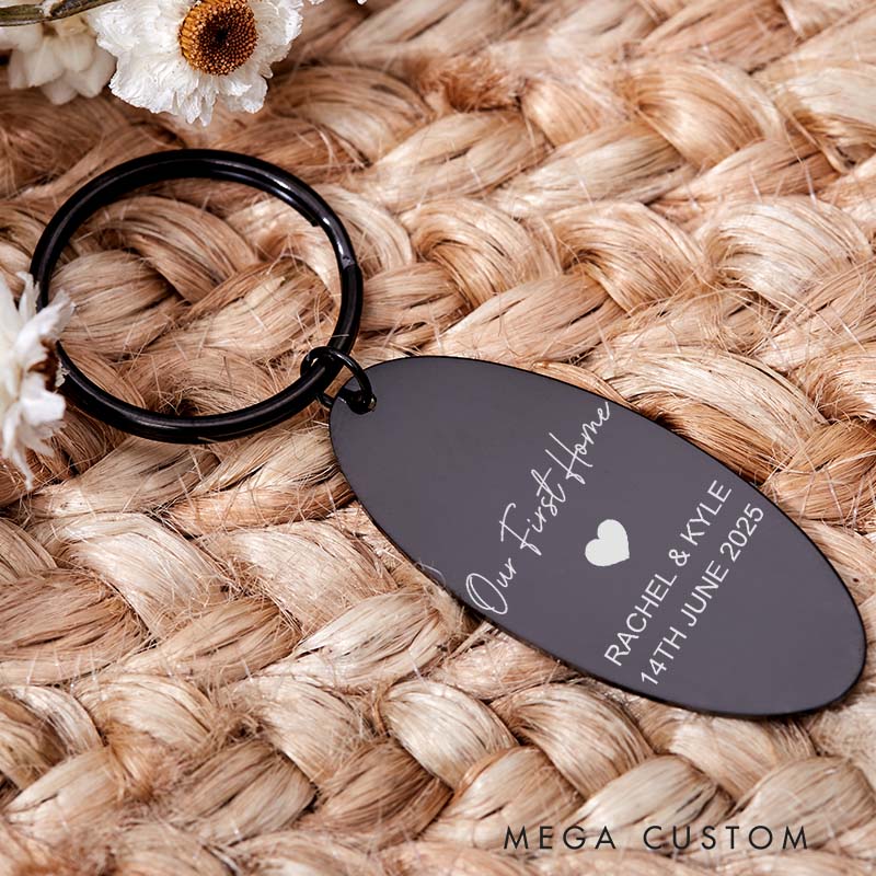 Personalized Our First Home Keyring with Name Engraved New Home Keychain Housewarming Gift His and Hers Couples Keyring Moving in Gift Matching Gift