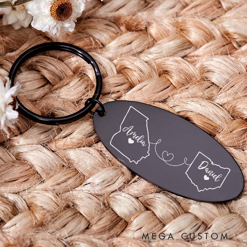 Personalized Country Keychain Housewarming Keychain to Home Keyring State Keychain College Student Moving Housewarming Gift Moving in Present