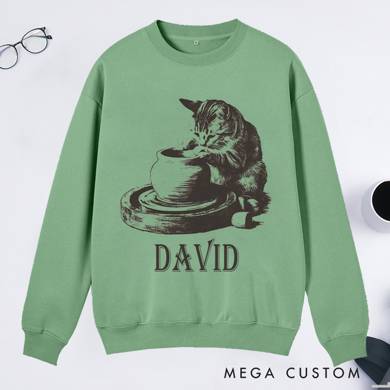 Personalized Cat Pottery Classic Sweatshirts Pottery Lover Sweatshirts Funny Cat Woman Sweatshirts Weird Animals Sweatshirts Vintage 90s Tattoo Graphic Vintage 90s Tattoo Graphic Sweatshirts
