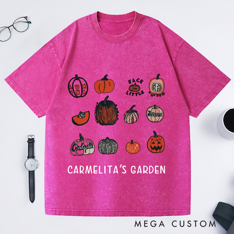 Personalized Pumpkin Washed T-Shirts with Name Halloween Shirt Screen Print Shirt Gardening Lovers Gift Gardener Gift