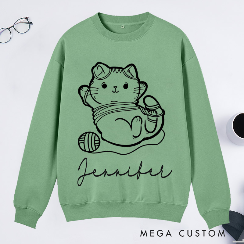 Personalized Cat And Yarn Knit Classic Sweatshirts Knitting Gift Knitter Gift Love To Knit Love Knitting Knit Lover