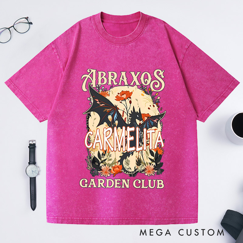 Personalized Garden Club Washed T-Shirts Fantasy Book Lover Shirt Bookish Gift Flower Shirt Dragon Shirt Gardener Gift